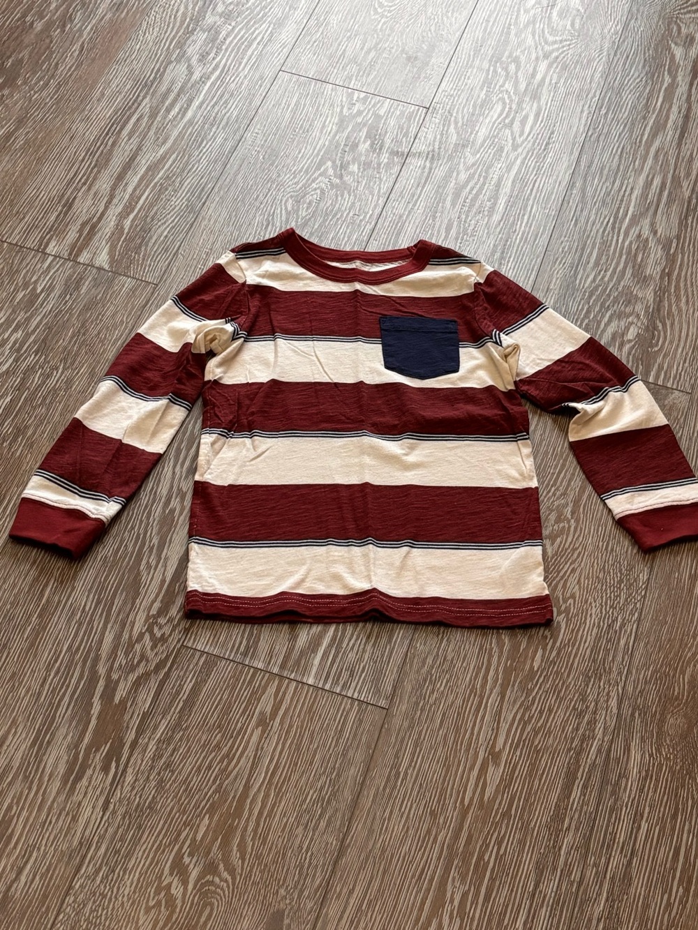 Carter's Long-Sleeve Striped Tee in Cream, Burgundy & Navy Pocket